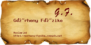 Görheny Füzike névjegykártya